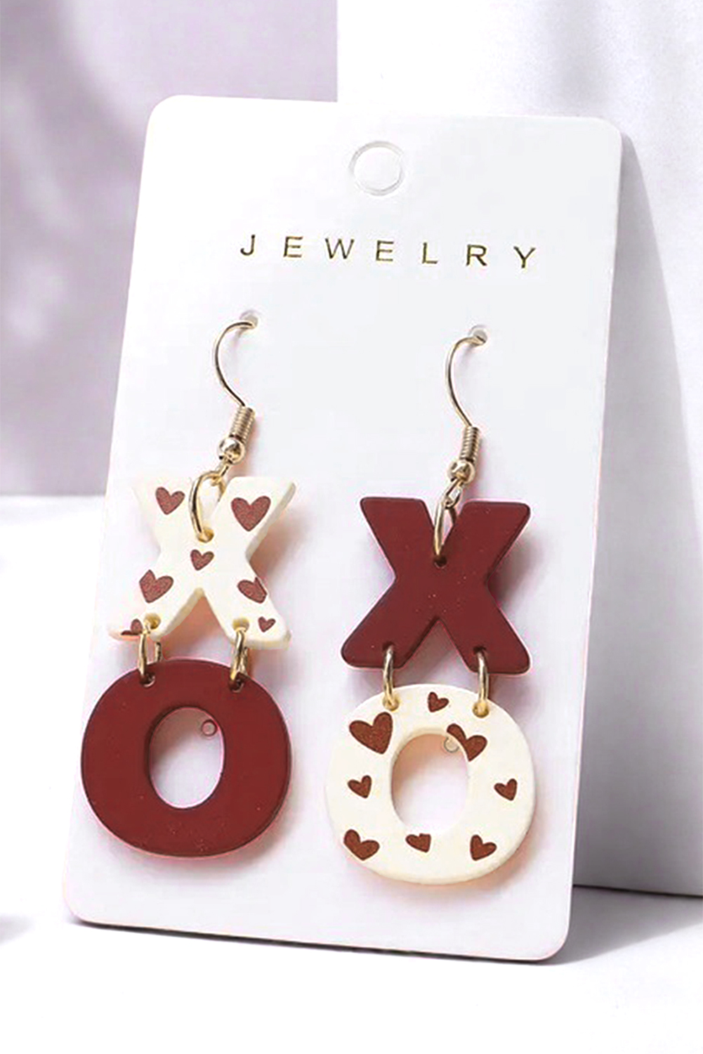 Racing Red Heart Print XOXO Letter Dangle Hook Earrings - loveforevers