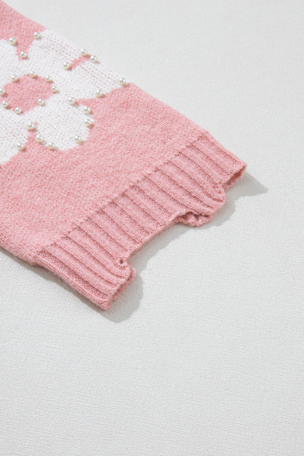 Bonbon Pearl Beaded Heart Drop Shoulder Sweater - loveforevers