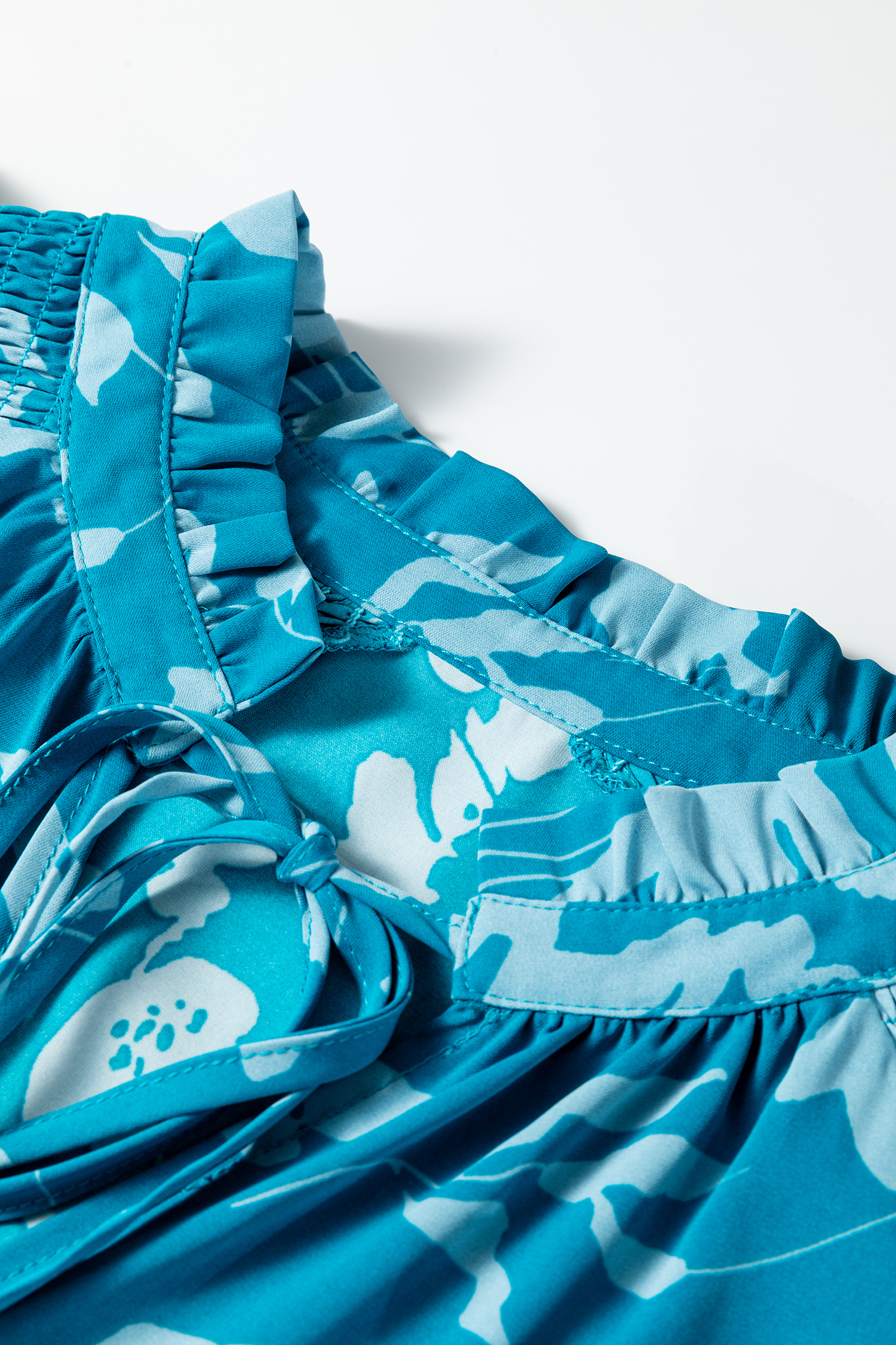 Blue Flower Half Sleeve Tiered Ruffled Mini Dress - loveforevers