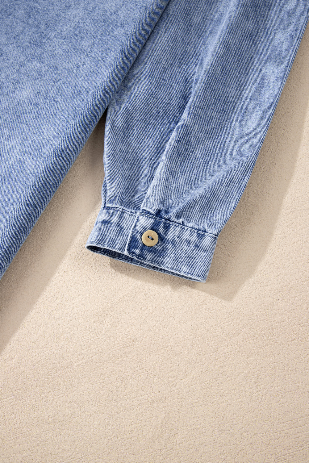 Beau Blue Mineral Wash Long Sleeve Button Up Raw Hem Pocketed Denim Dress - loveforevers