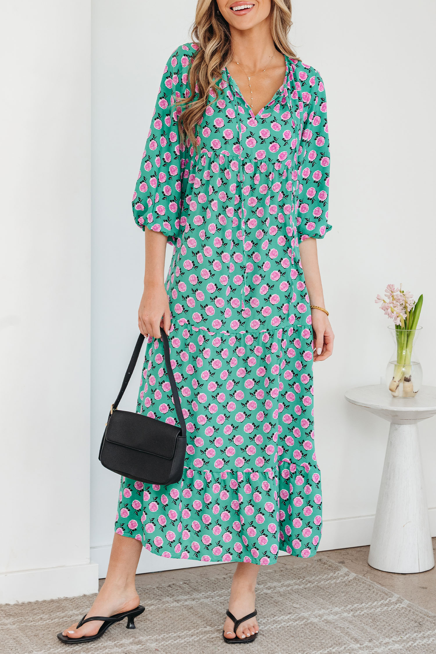 Sky Blue Boho Printed Half Sleeve Maxi Dress - loveforevers