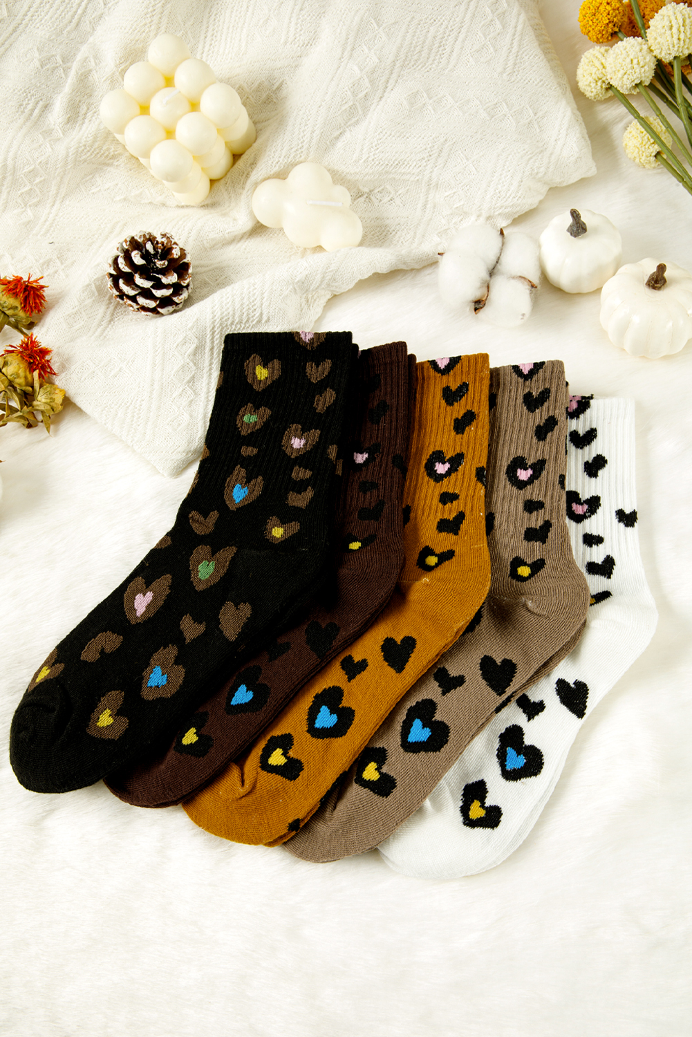 Bristol Black 5 Pairs Ribbed Trim Leopard Print Socks - loveforevers