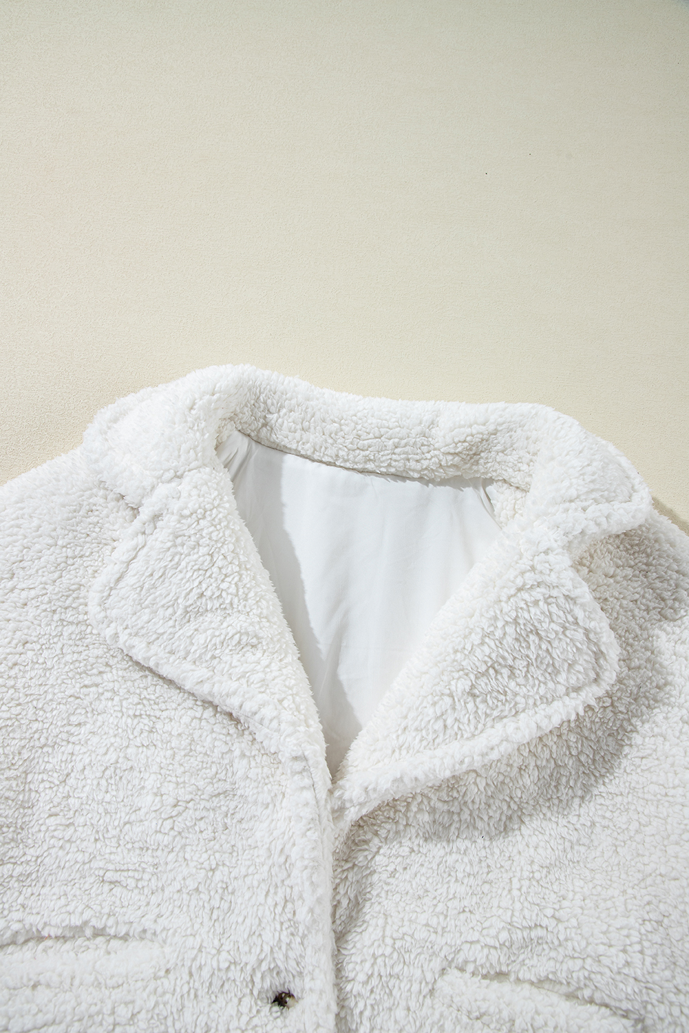 Beige Faux Fur Button Pocketed Lapel Collar Jacket - loveforevers