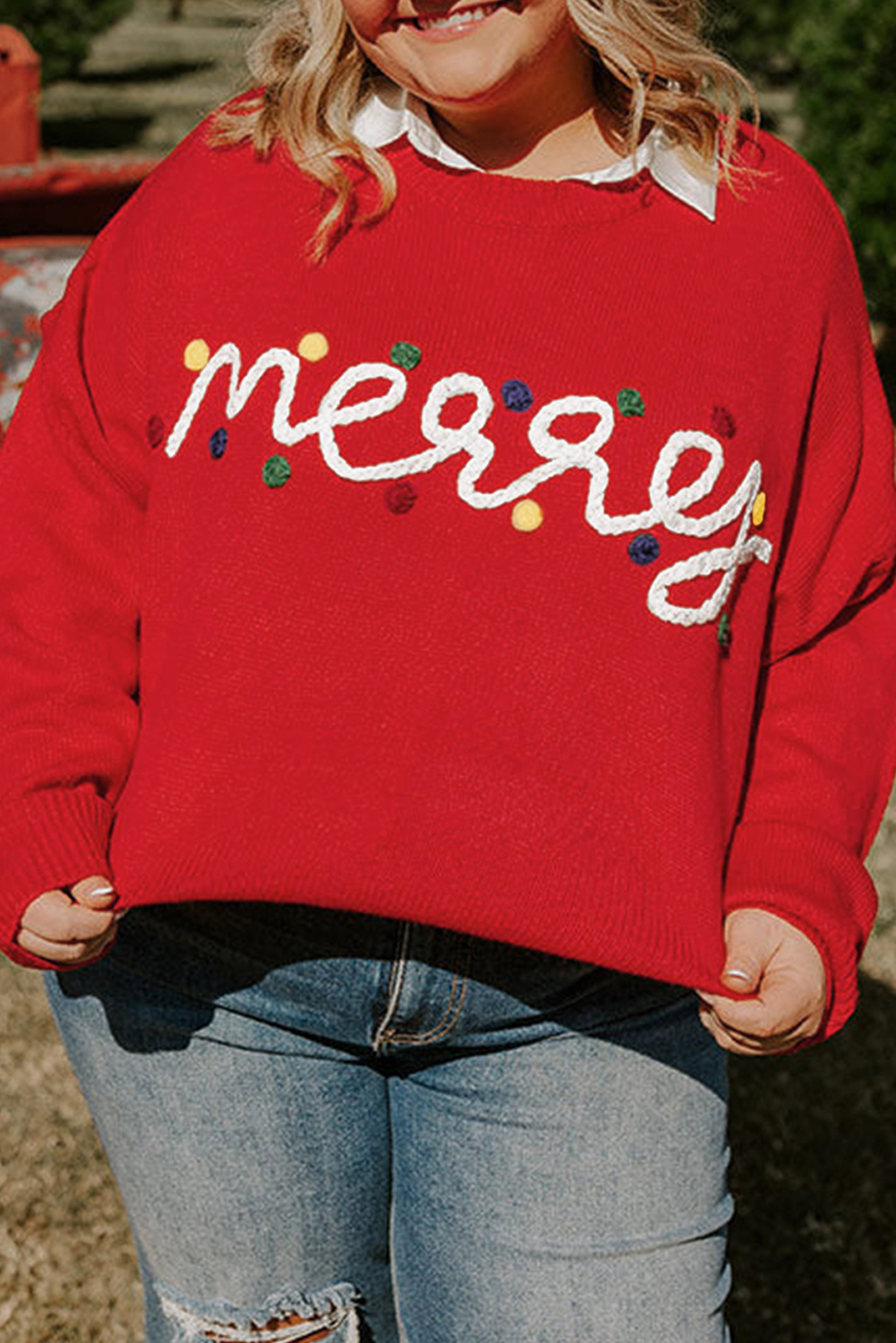 Fiery Red Merry Graphic Christmas Plus Size Sweater - loveforevers