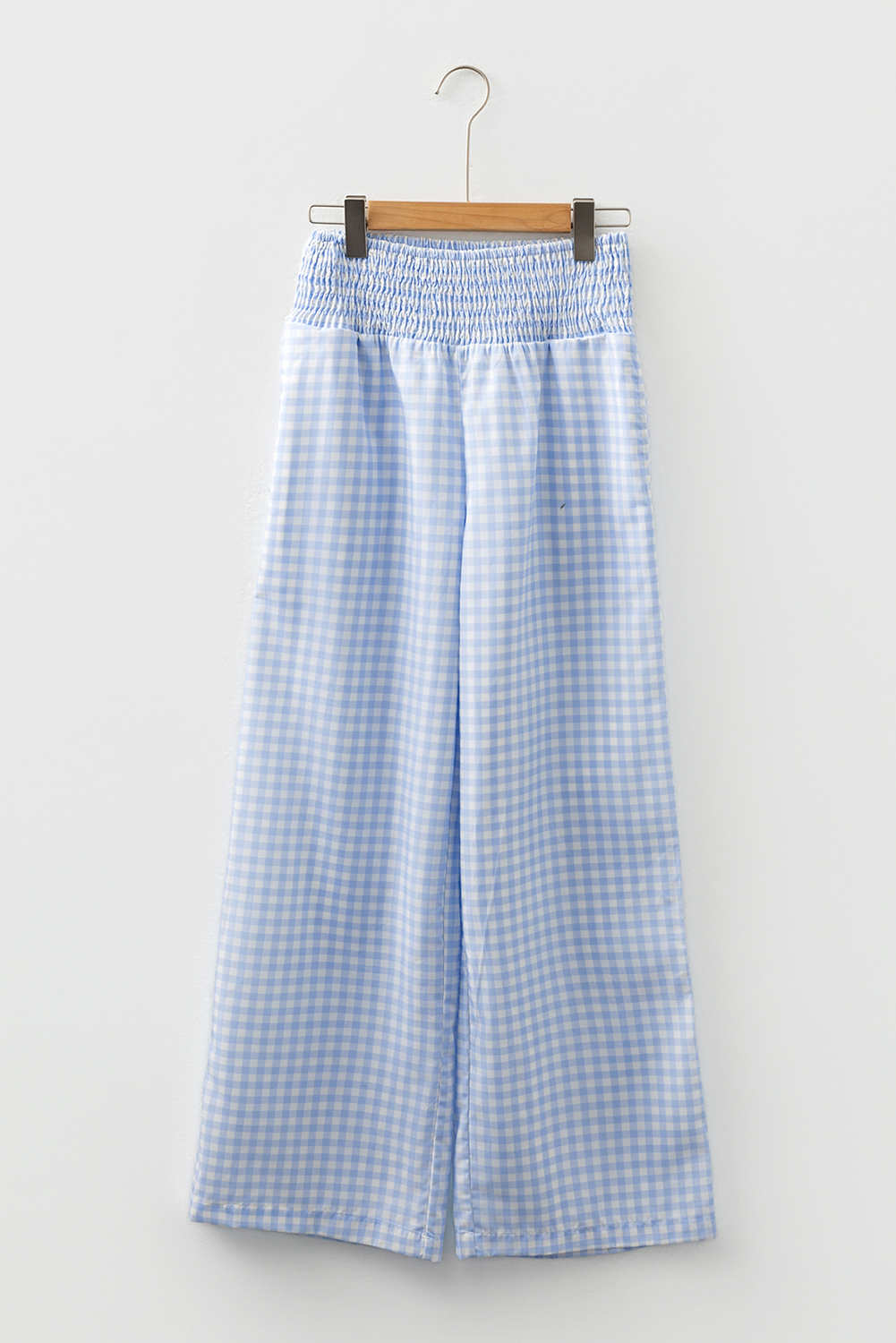 Myosotis Plaid Print Smocked High Waist Womens Loose Pants - loveforevers