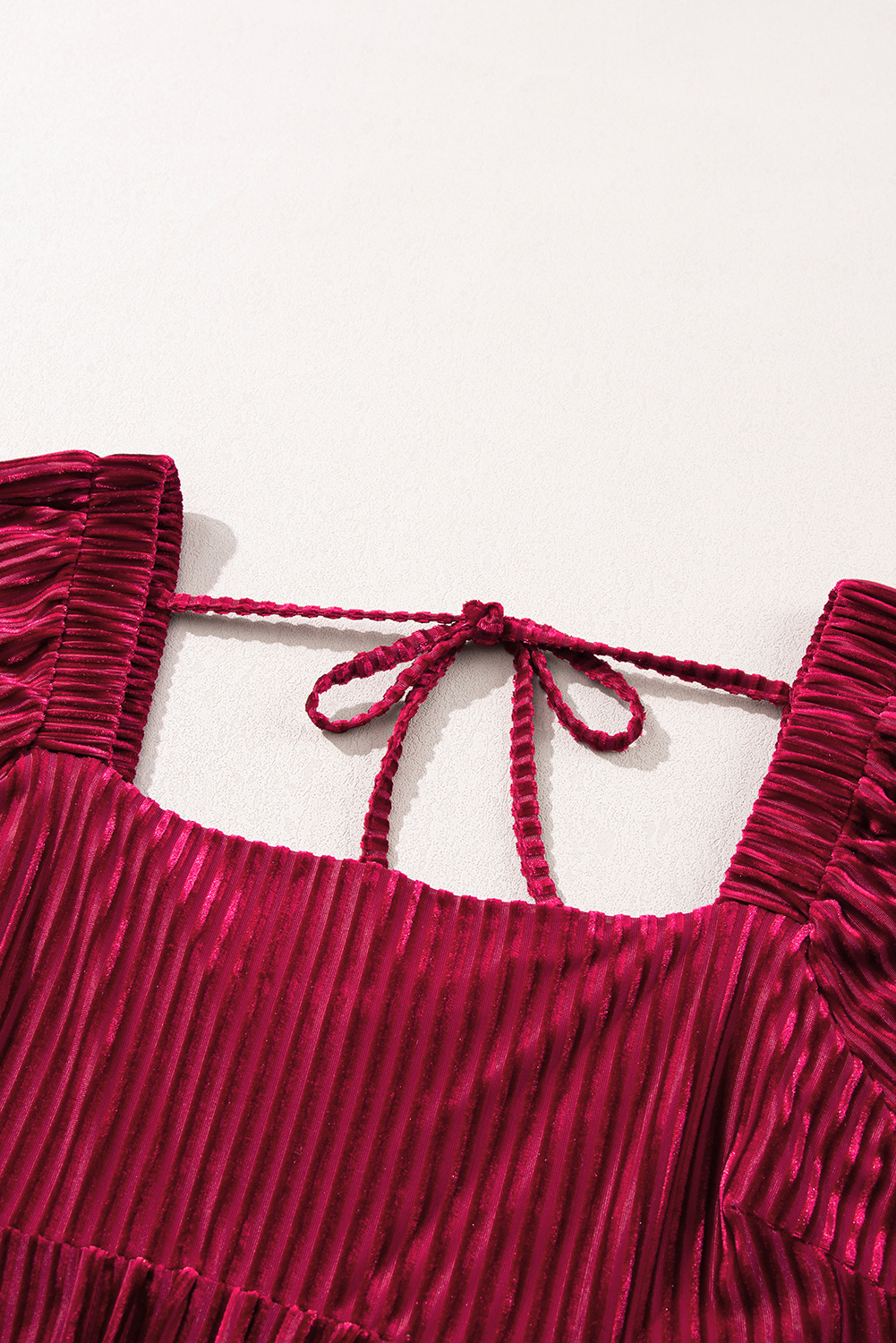 Red Tie Back Square Neck Velvet Babydoll Dress - loveforevers