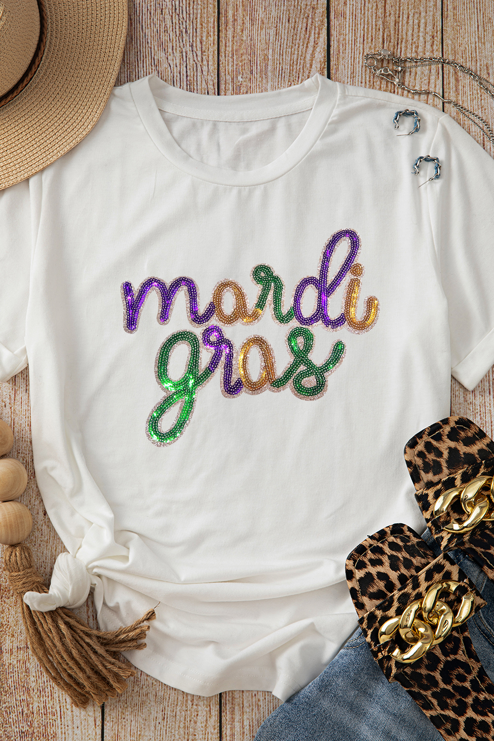 Wisteria Sequin mardi gras Graphic T Shirt - loveforevers