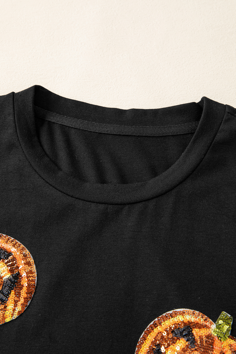 Black Sequin Pumpkin Face Halloween T Shirt - loveforevers