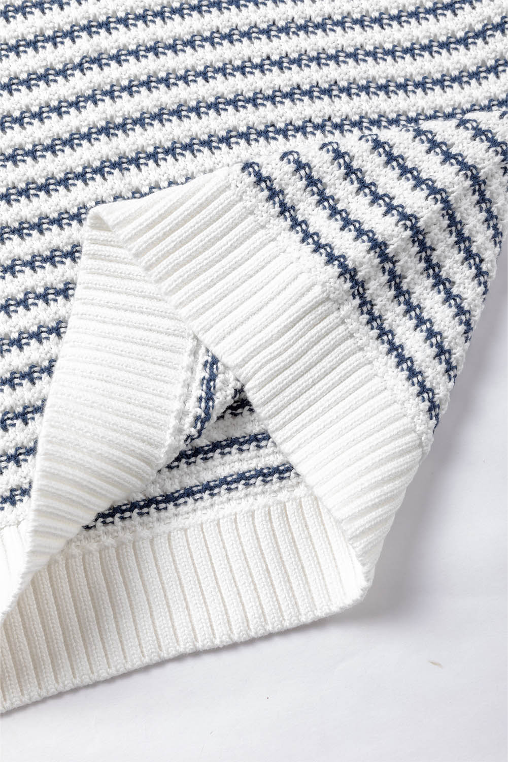 Blue Stripe Ribbed Trim Loose Fit Knitted Sweater Vest - loveforevers