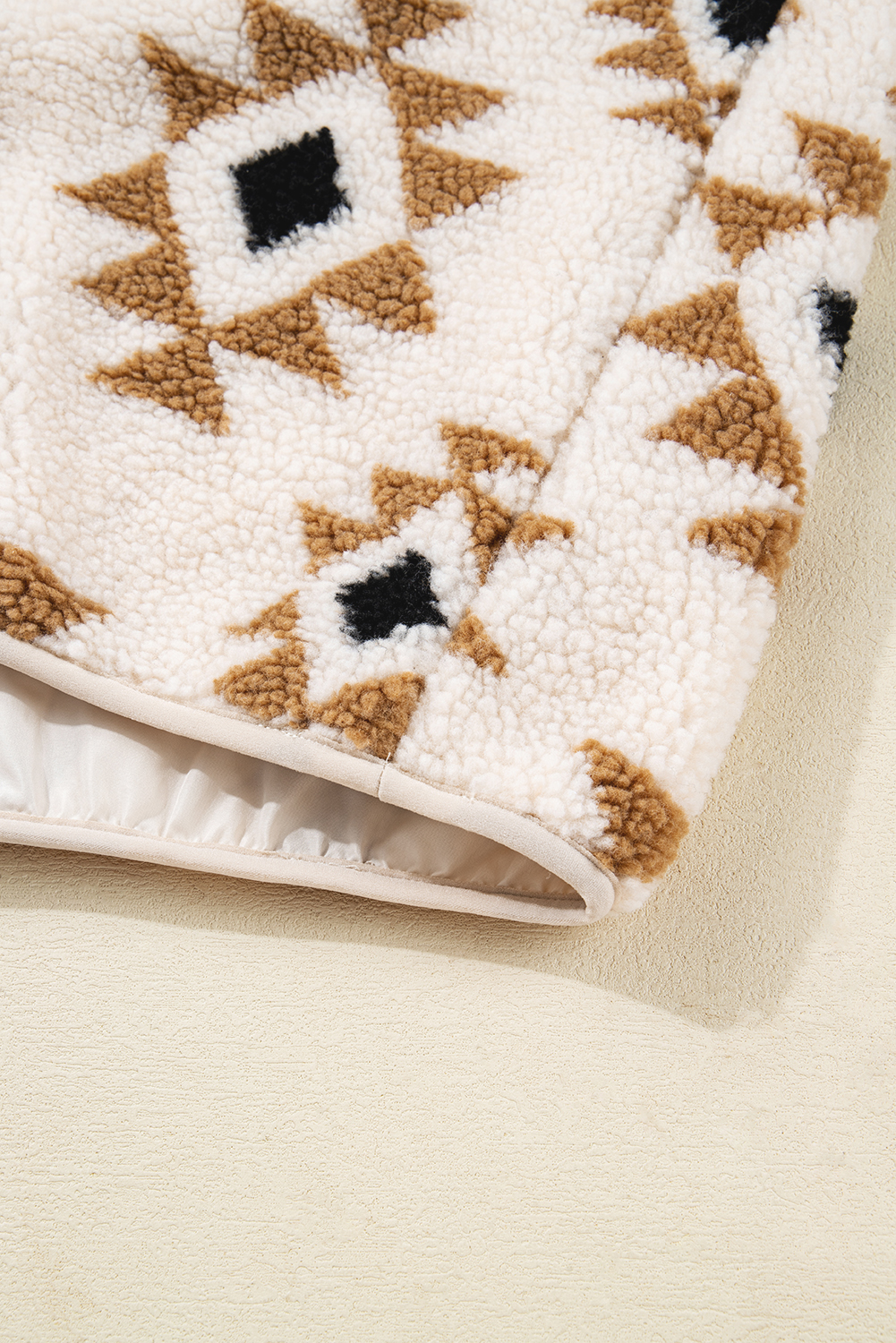 Khaki Aztec Print Sherpa Quarter Zip Collar Sweatshirt - loveforevers