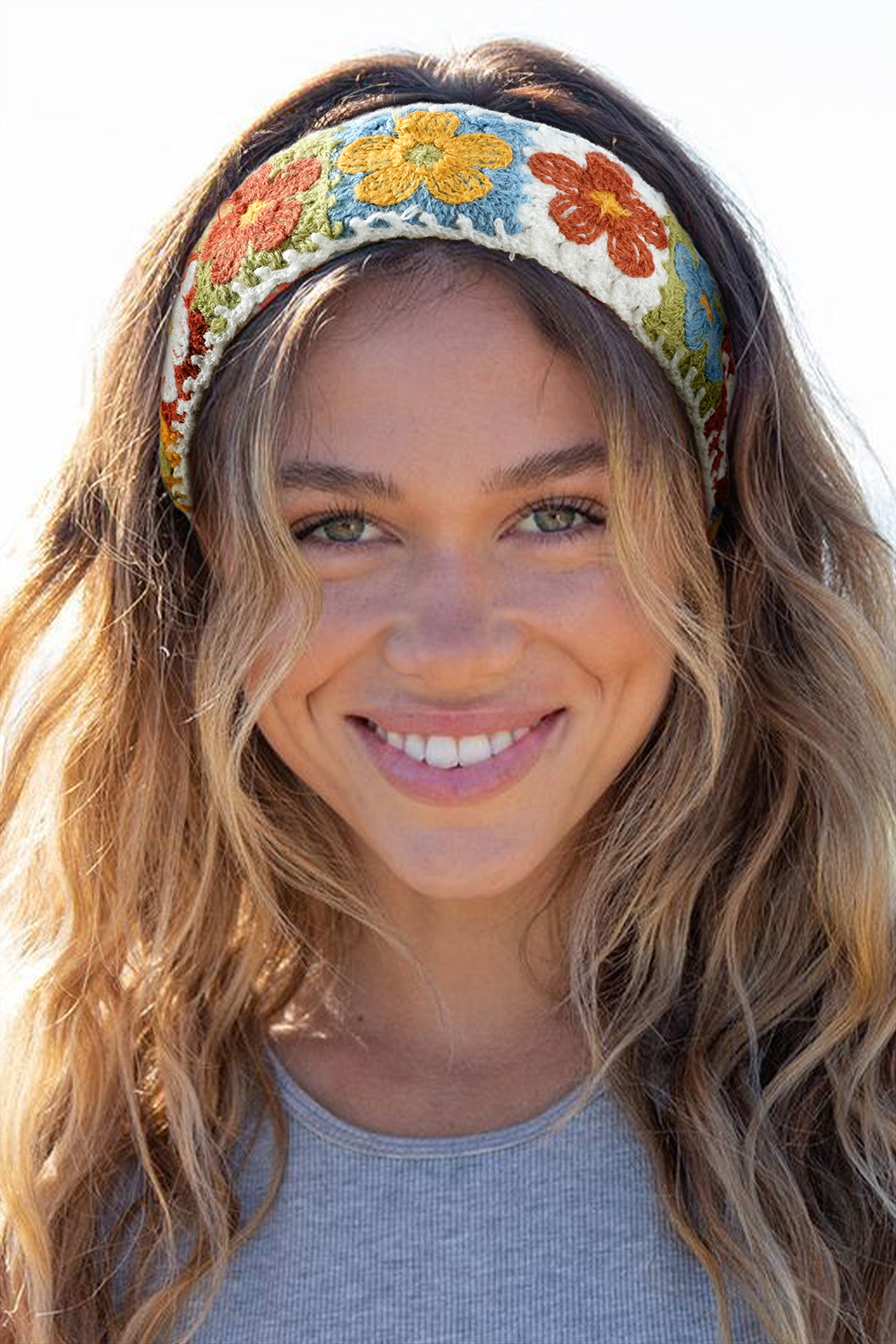 White Boho Flower Crochet Cloth Wide Headband - loveforevers