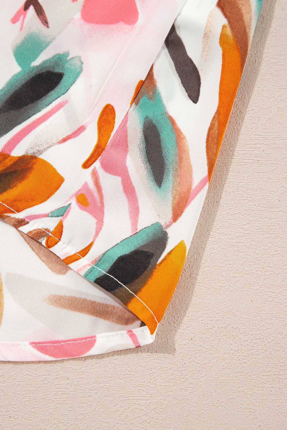Yellow Abstract Print Drawstring Frilled V Neck 3/4 Sleeve Blouse - loveforevers