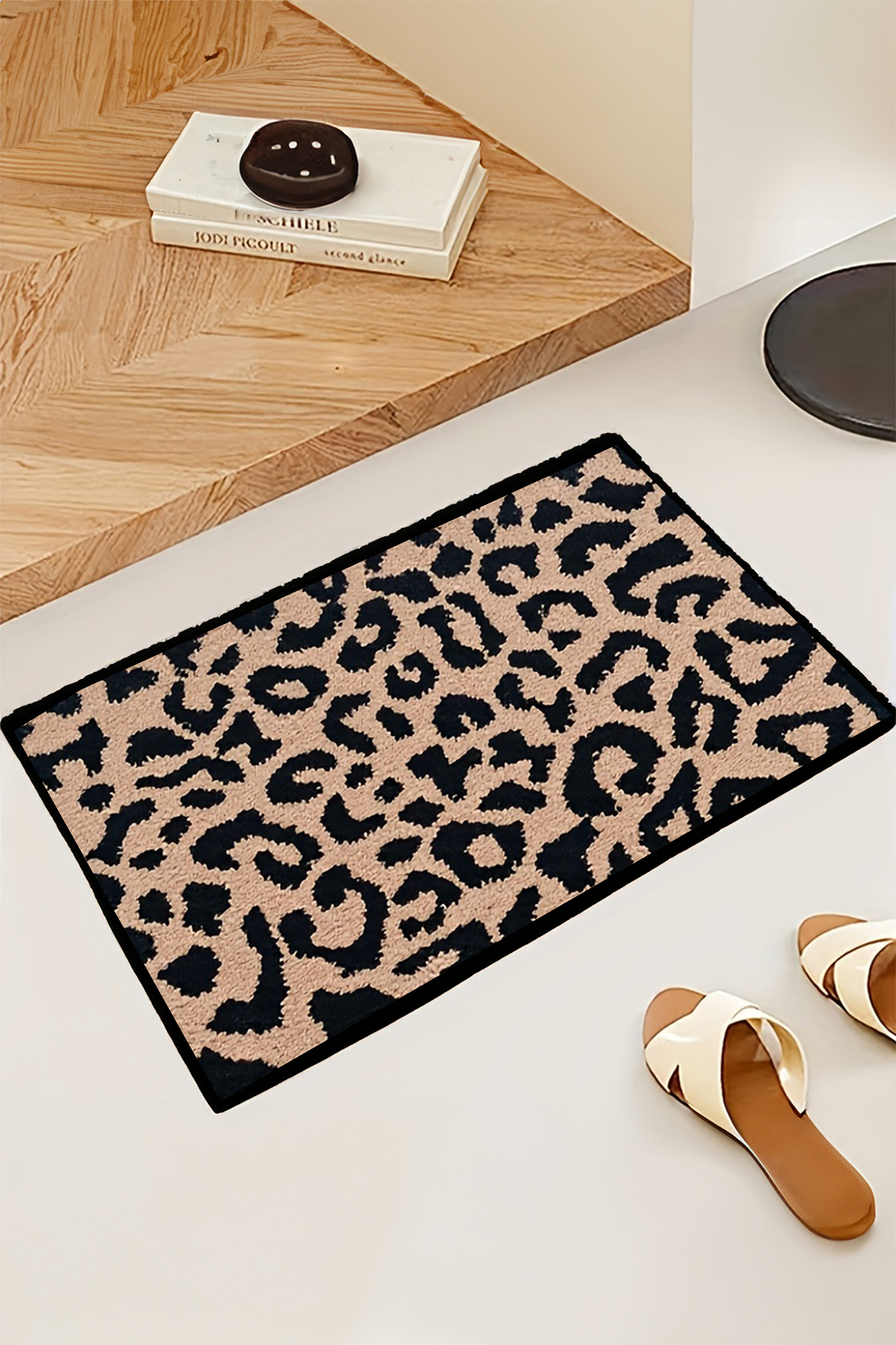 Light French Beige Leopard Faux Cashmere Wool Spinning Entrance Mat - loveforevers