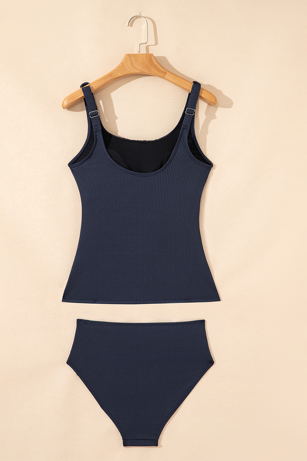 Blackish Green Ruched U Neck Ribbed Tankini - loveforevers