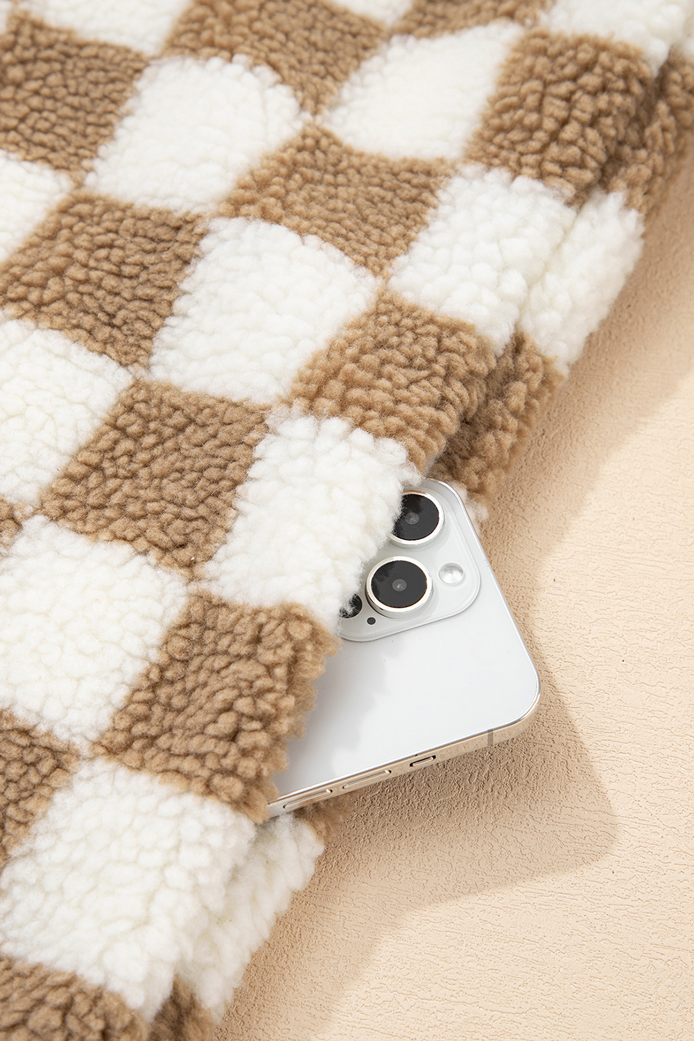 Brown Checkered Sherpa Buttoned Front Chunky Jacket - loveforevers