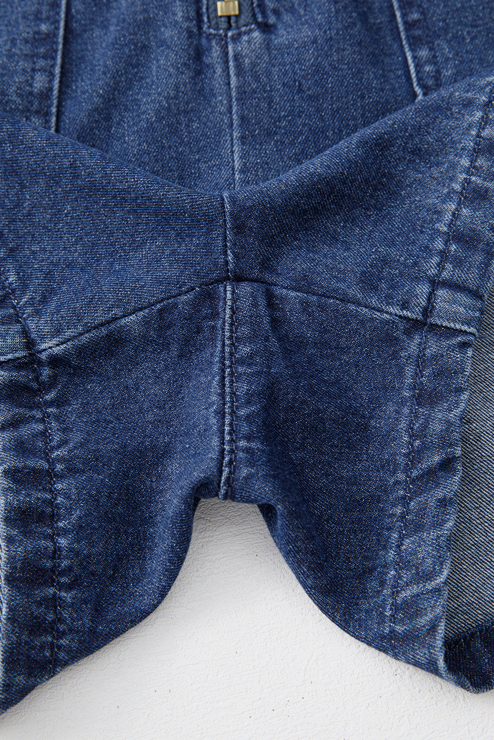 Sail Blue Denim Ruffled Zipped Front Belted Romper - loveforevers