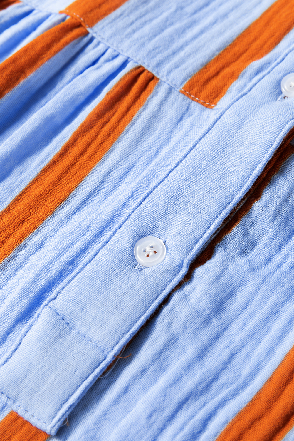 Sky Blue Stripe Crinckled Ruffled Sleeve Button up Loose Shirt - loveforevers