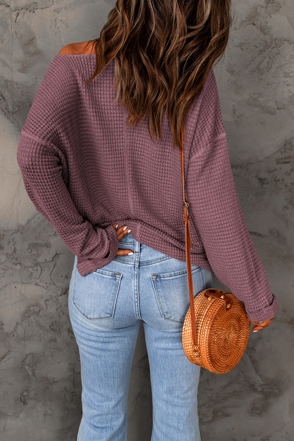 purple Waffle Knit Loose Long Sleeve Top - loveforevers
