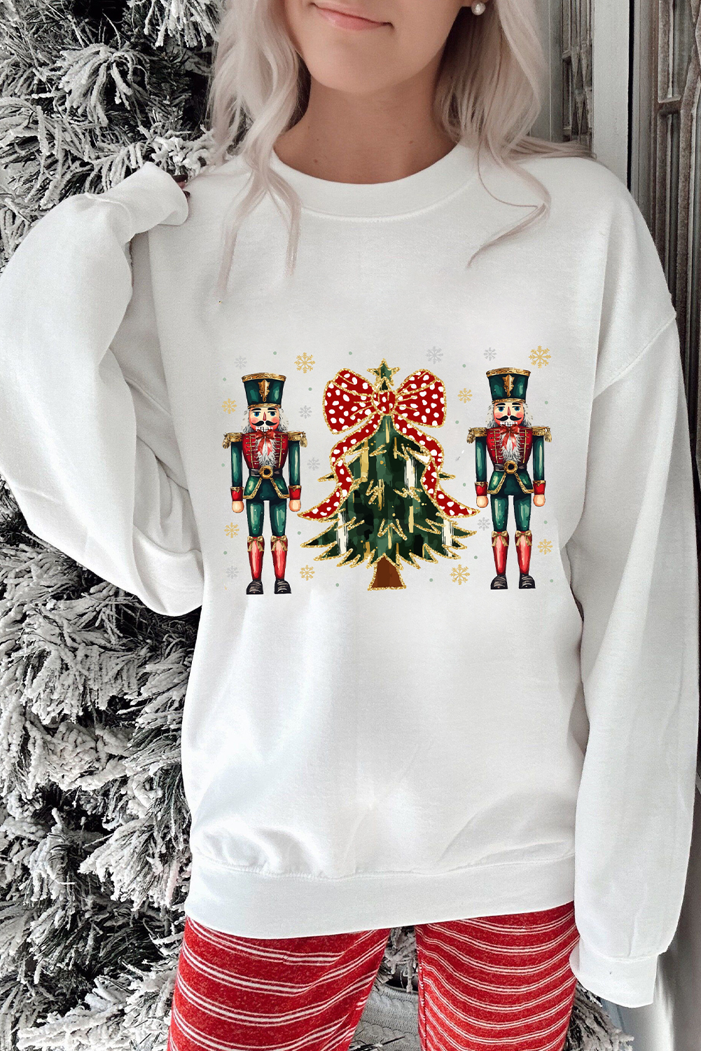 White Nutcracker Man Guard Christmas Holiday Graphic Sweatshirt - loveforevers