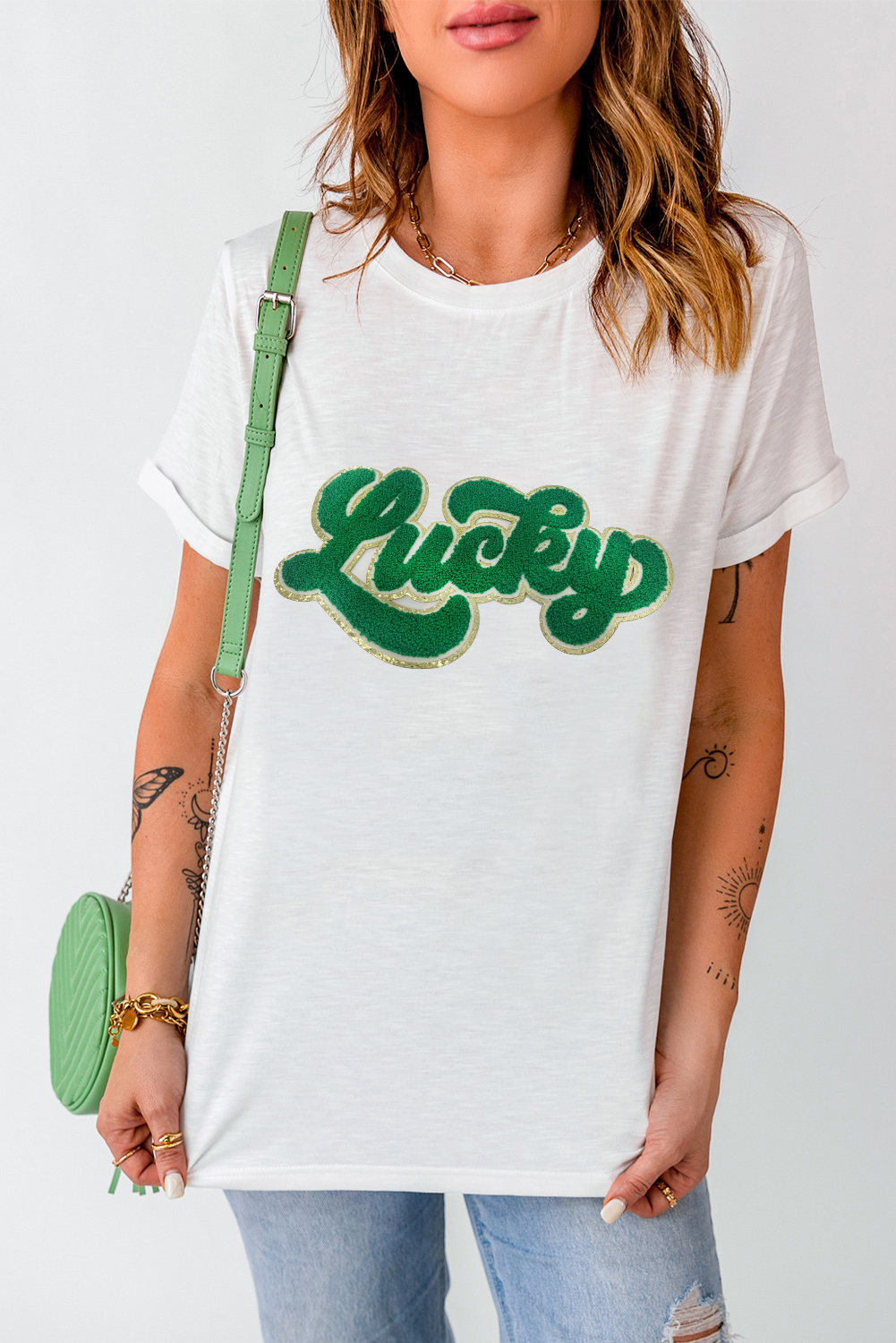 Black St. Patricks Lucky Clover Print O Neck T Shirt - loveforevers