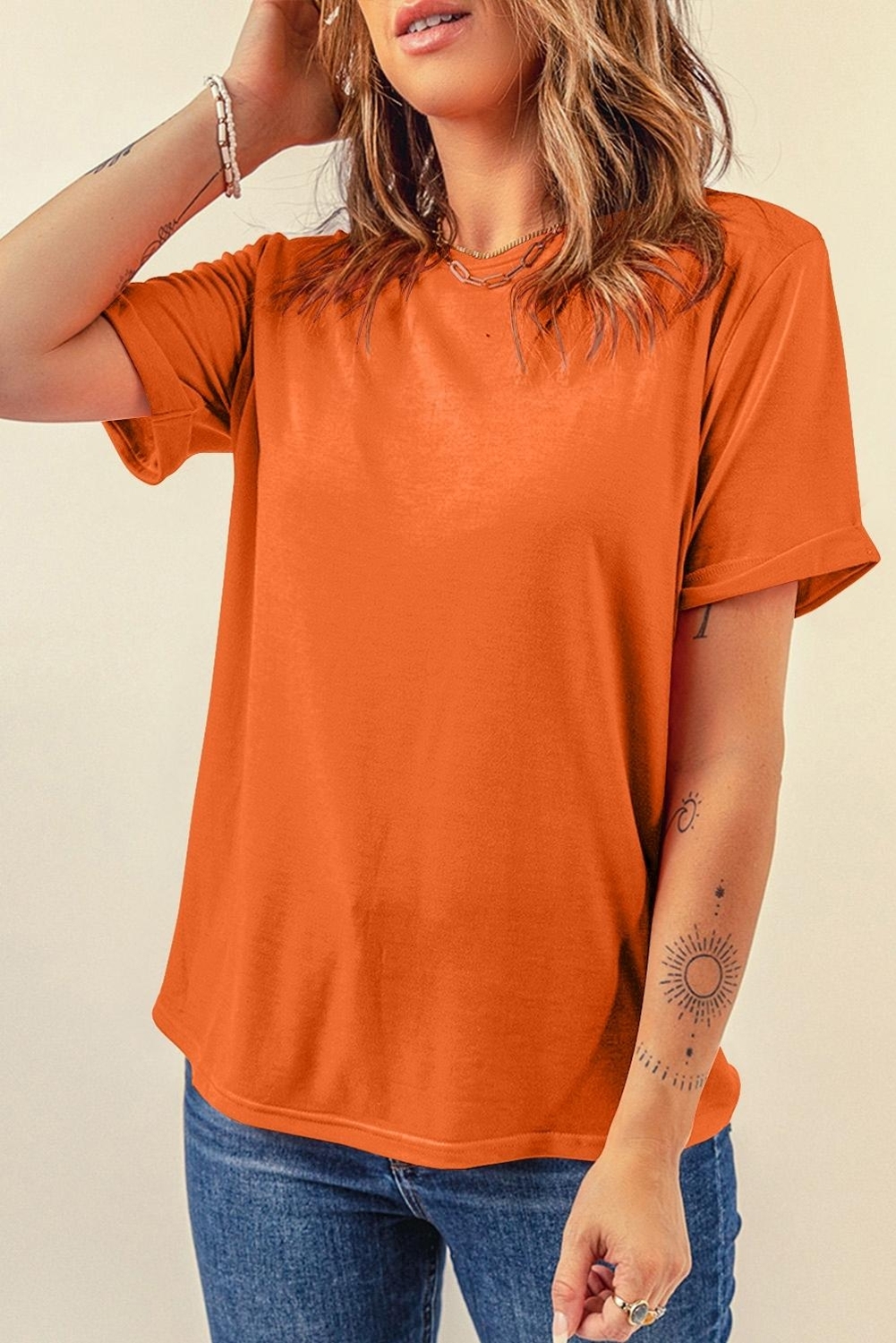 Khaki Casual Plain Crew Neck Tee - loveforevers