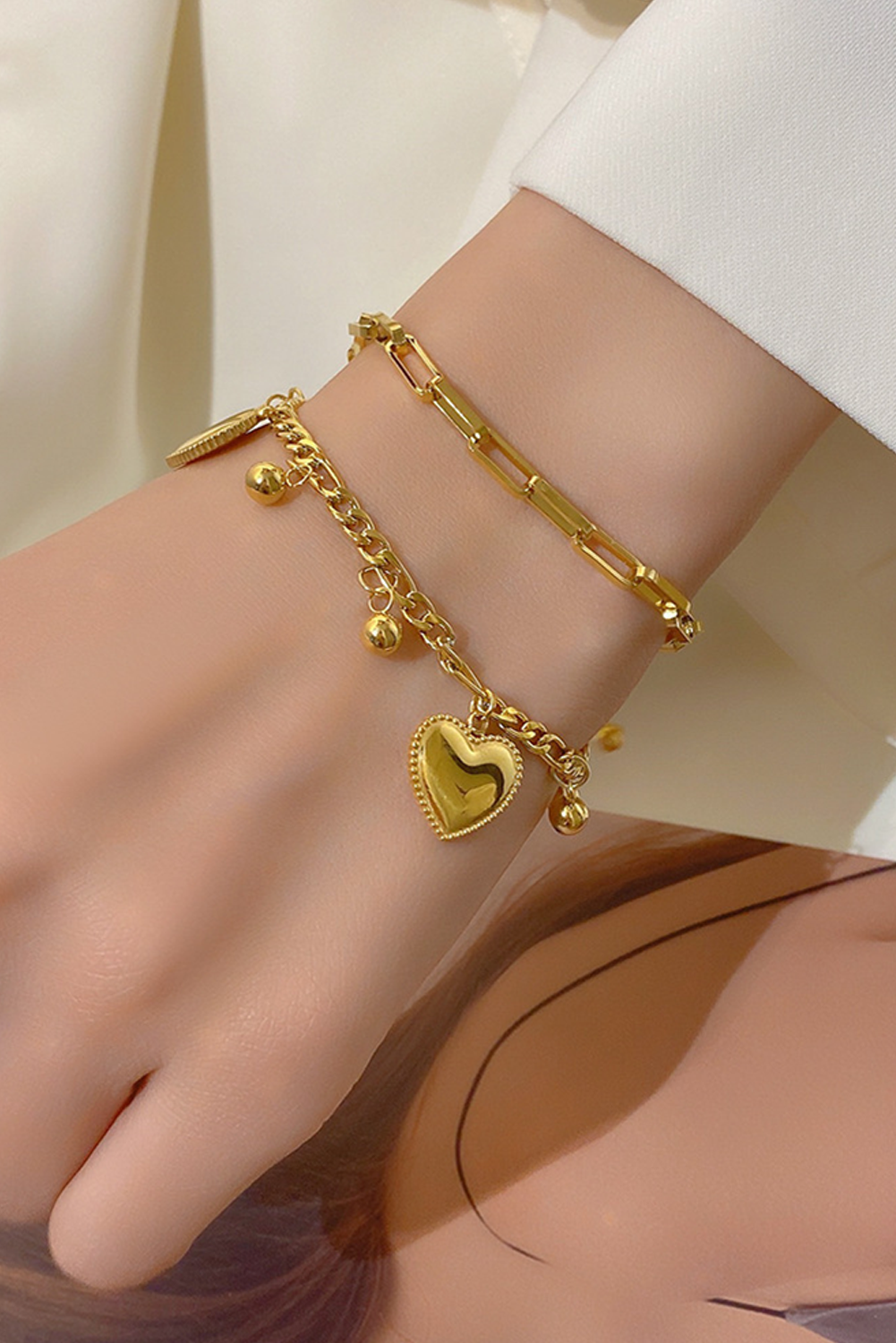 Gold Plated Double Layered Heart Shaped Bracelet - loveforevers
