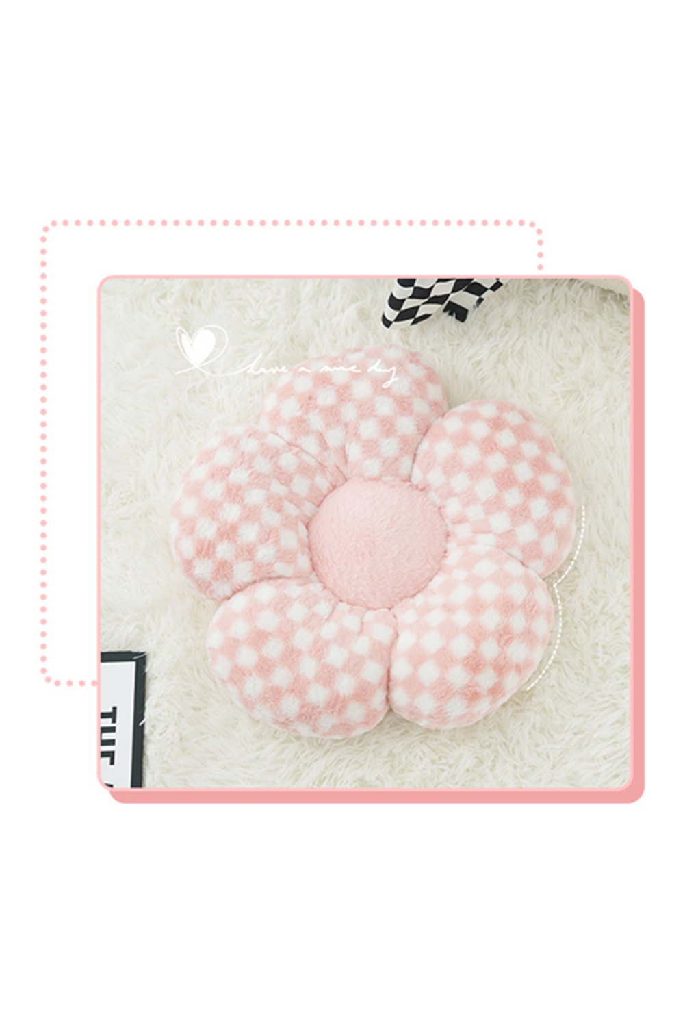 Pink Checkered Flower Shape Soft Sofa Cushion - loveforevers