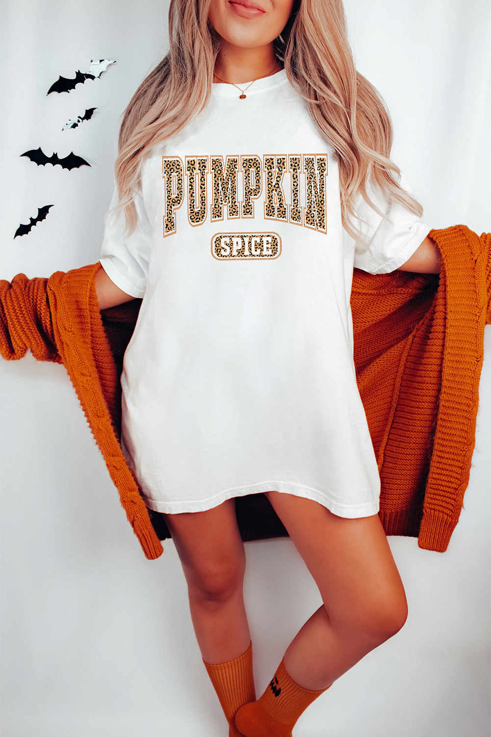 White PUMPKIN SPICE Leopard Graphic Tunic T Shirt - loveforevers