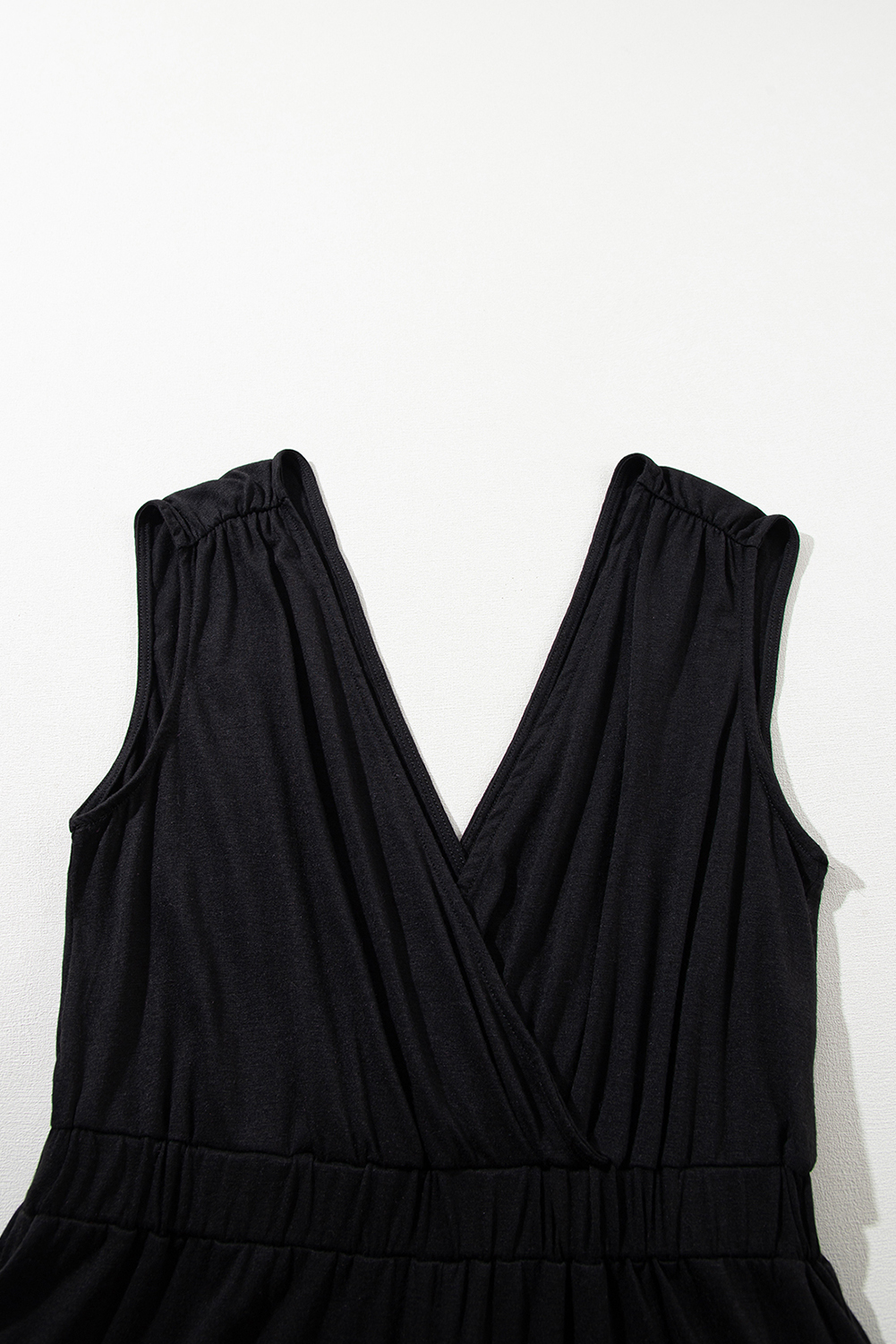 Black Deep V Pleated Crisscross Wide Leg Backless Jumpsuit - loveforevers