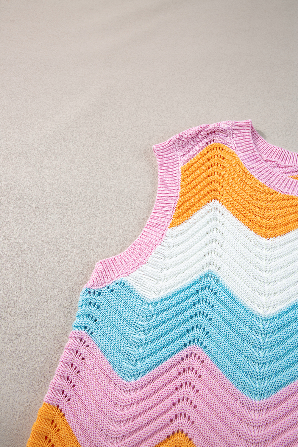 Multicolour Wavy Striped Print Textured Knit Sleeveless Sweater Top - loveforevers