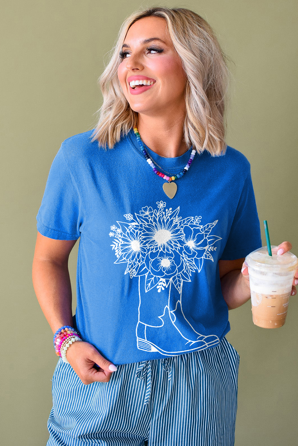 Blue Sunflower Boots Graphic Western Fashion T Shirt - loveforevers