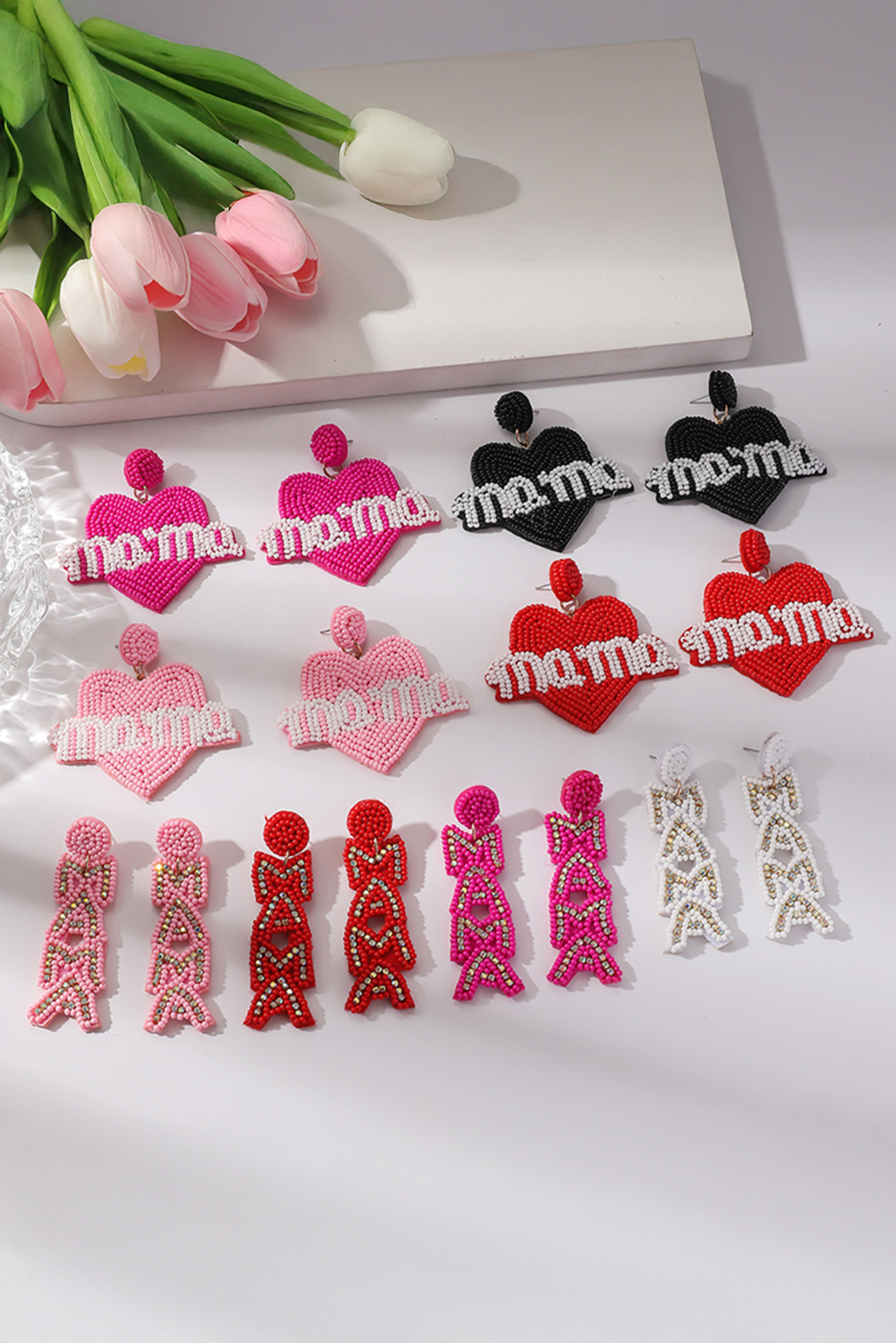 Bonbon Mama Heart Shape Beaded Stud Earrings - loveforevers