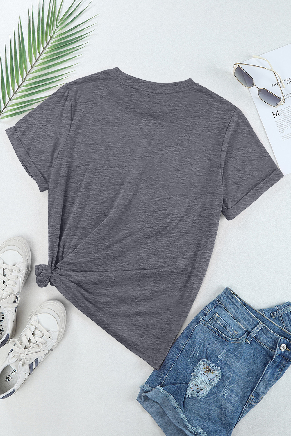 Khaki Casual Plain Crew Neck Tee - loveforevers