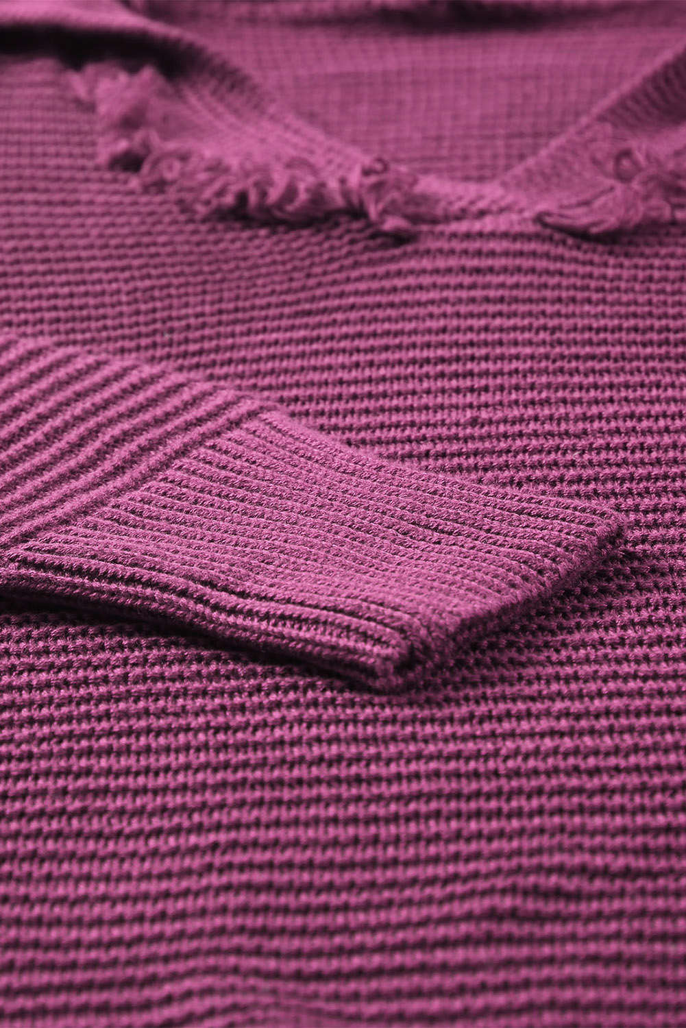 V Neck Ribbed Drop Shoulder Hooded Sweater - loveforevers