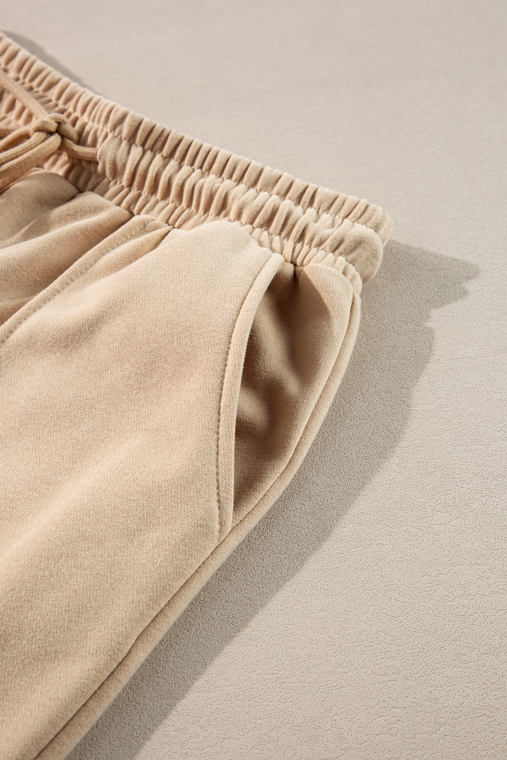 Apricot Solid Seamed Zipper Jacket and Drawstring Waist Pants Set - loveforevers