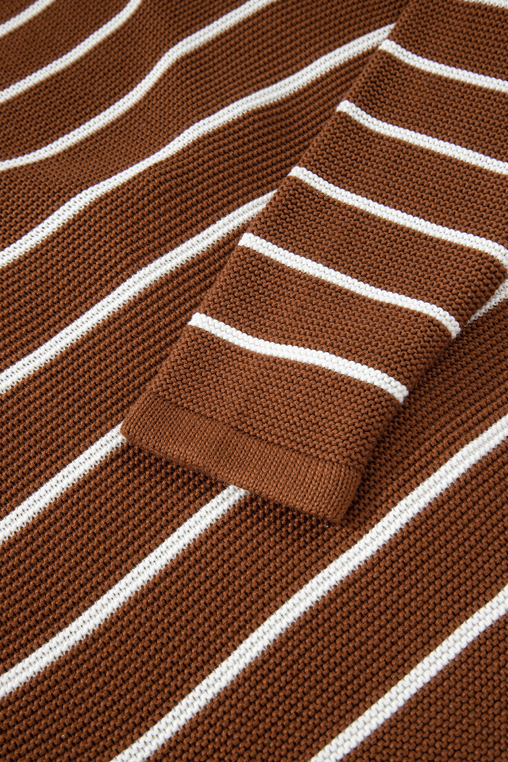 Chestnut Tie Front Striped Knit V Neck Cardigan Sweater - loveforevers