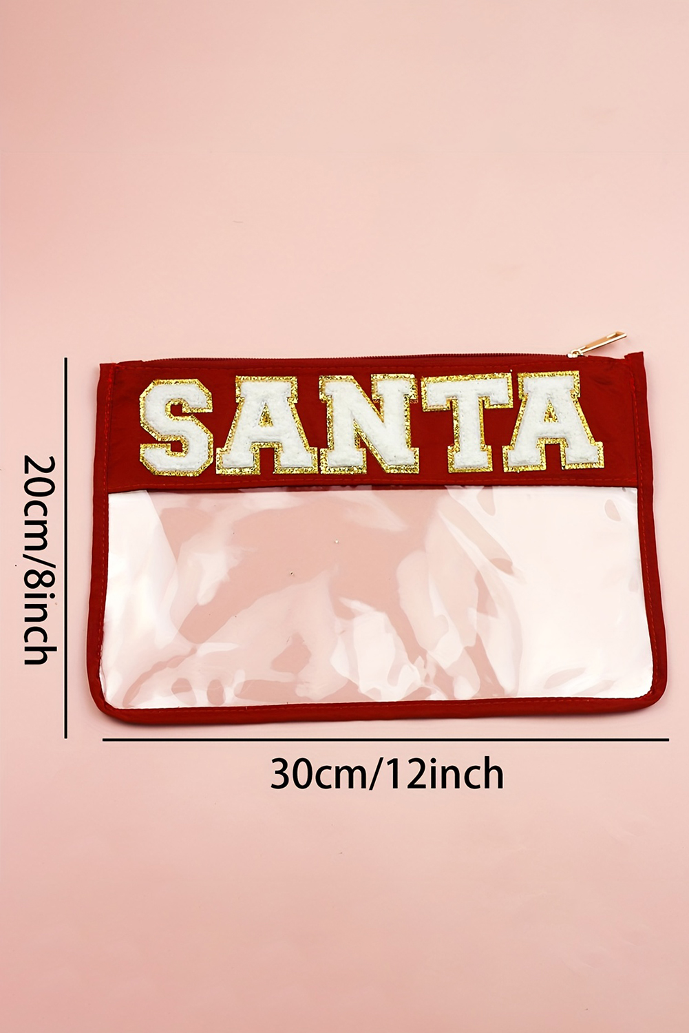 Red SANTA Contrast Trim Clear Makeup Bag - loveforevers