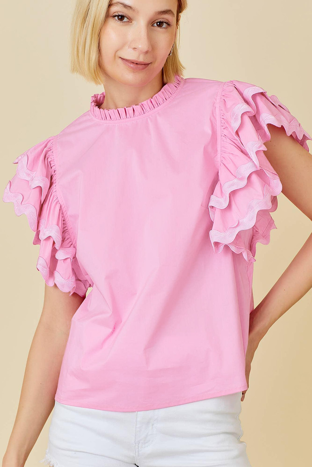Bonbon Ricrac Ruffled Sleeve Frilled Collar Blouse - loveforevers