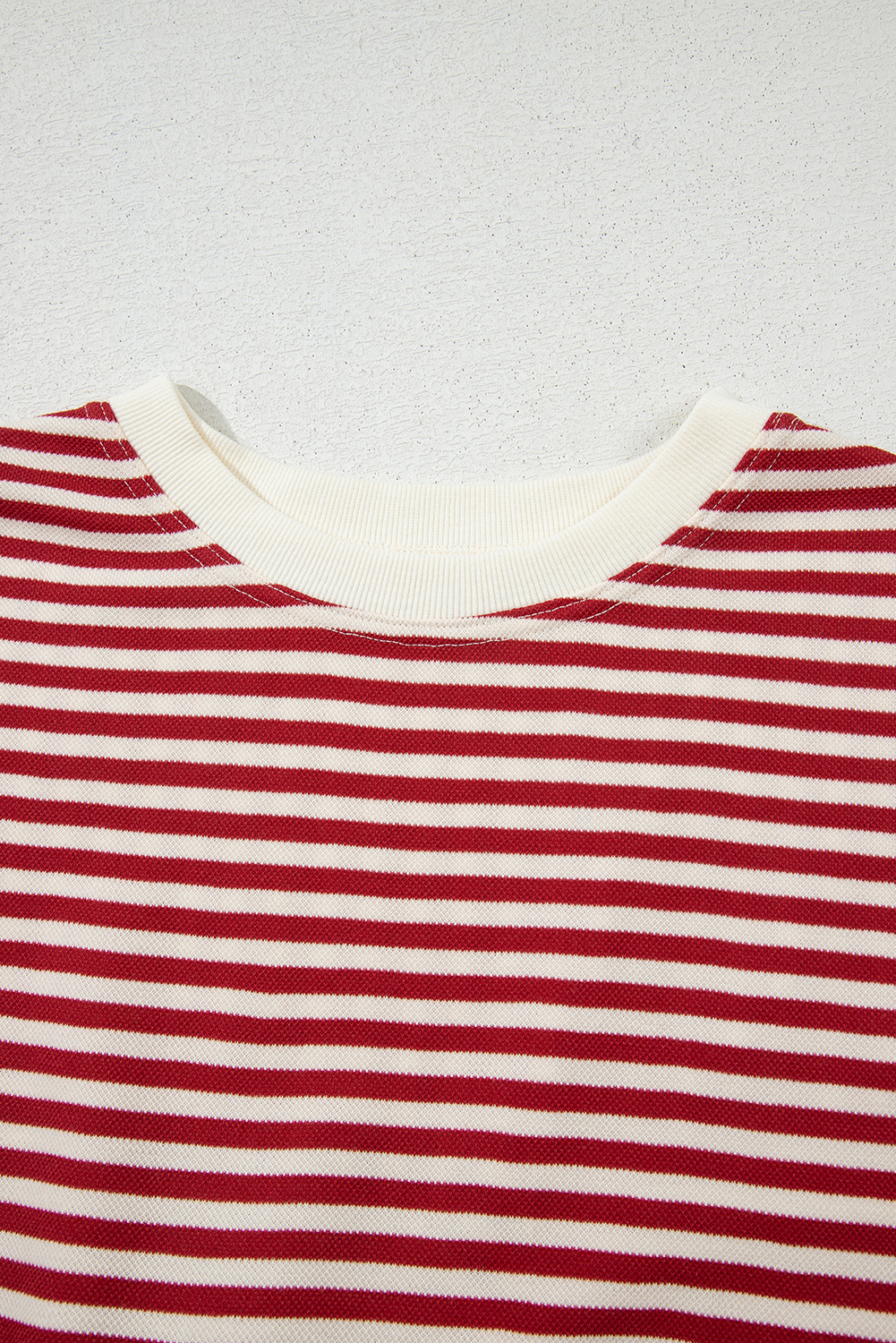 Red Stripe Bowknot Cutout Back Drop Shoulder Wide Bracelet Sleeve Loose Tee - loveforevers