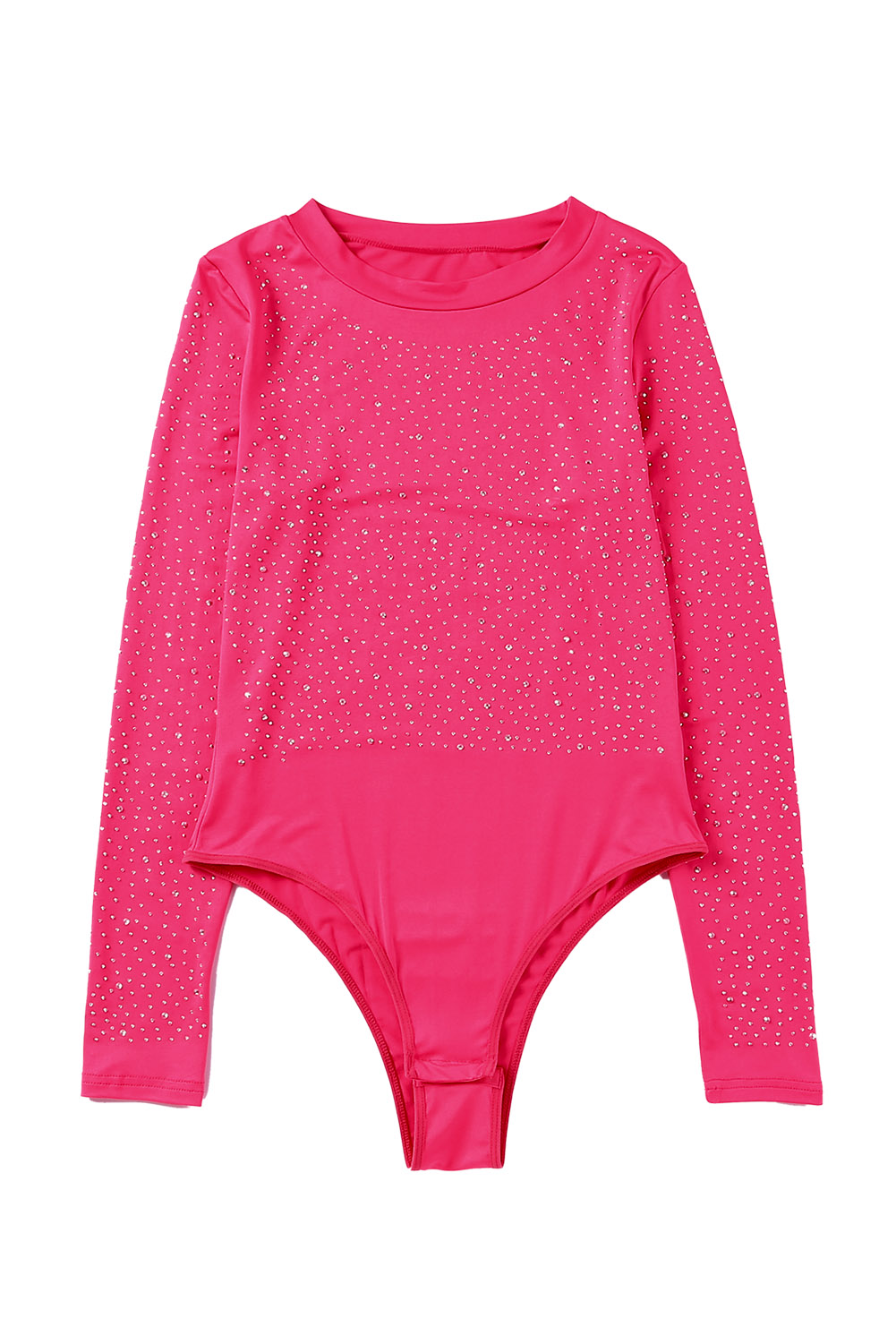 Rose Rhinestone O-neck Long Sleeve Bodysuit - loveforevers