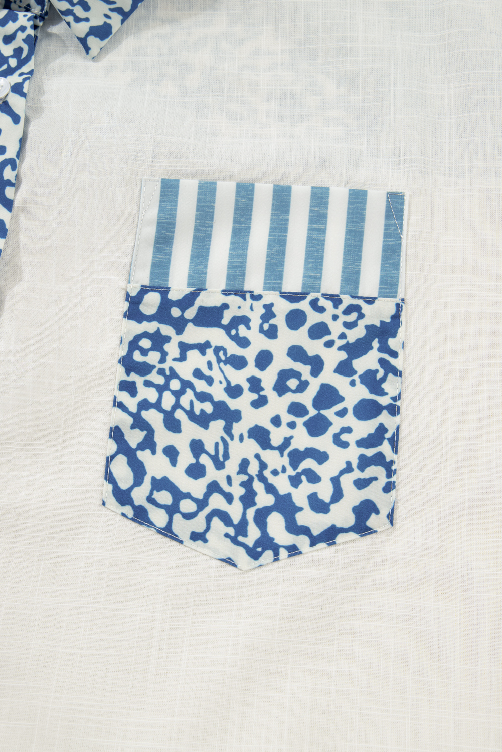Sky Blue Leopard Striped Western Casual Shirt - loveforevers