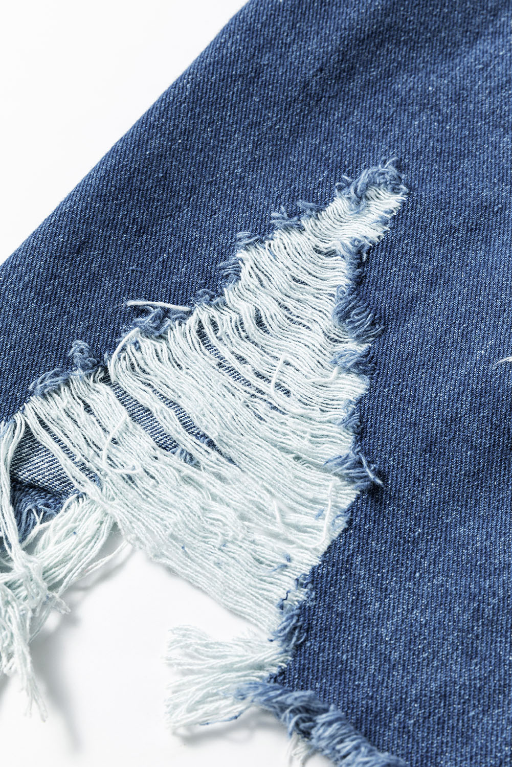 Sky Blue Light Wash Distressed Frayed Long Denim Jacket - loveforevers