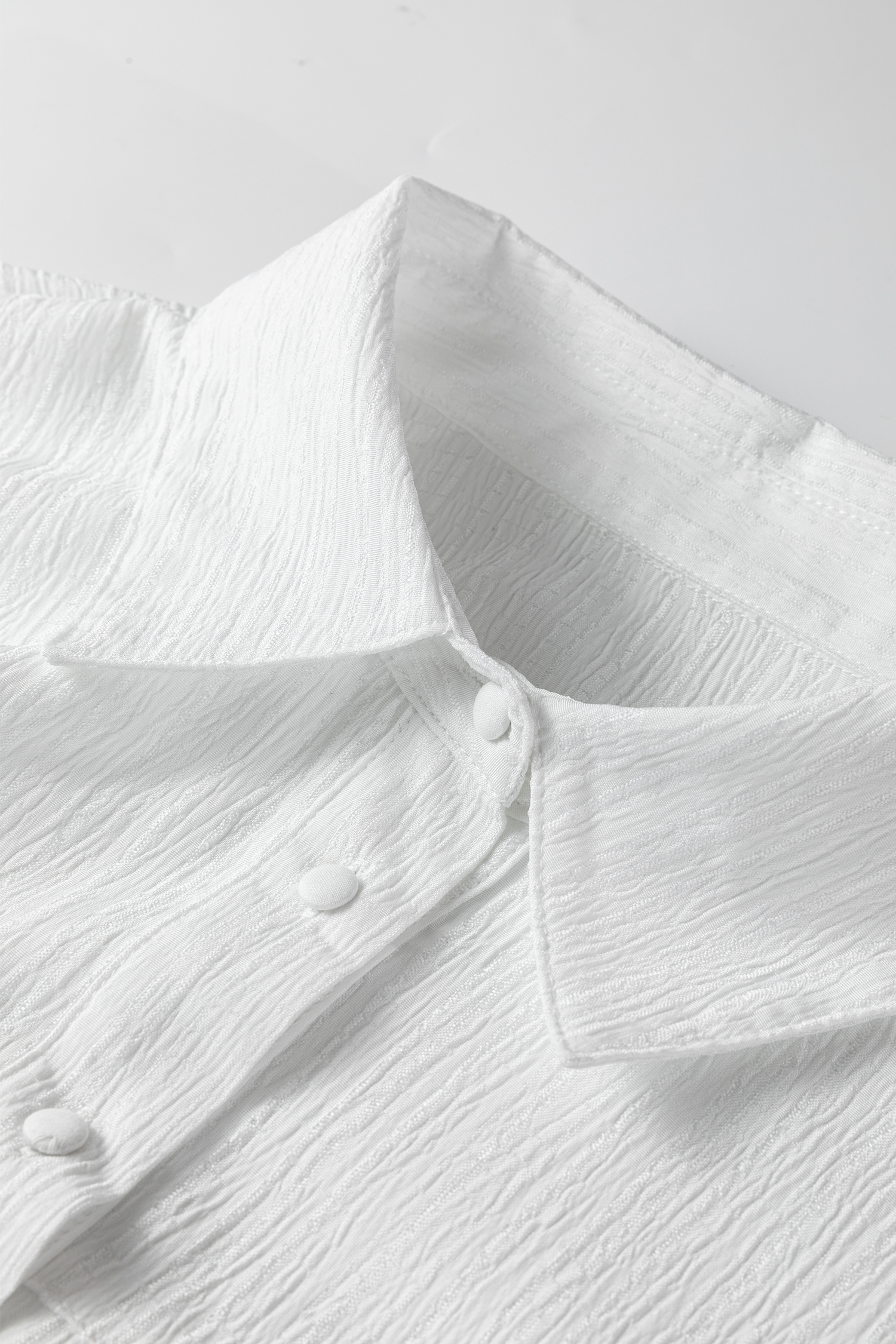 White Crinkled Texture Lantern Sleeve Button Down Loose Shirt - loveforevers
