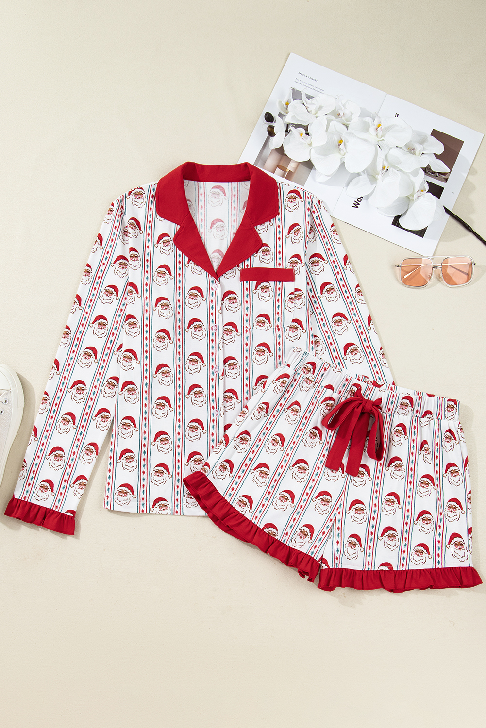 White Santa & Stripes Ruffle PJ Set - loveforevers