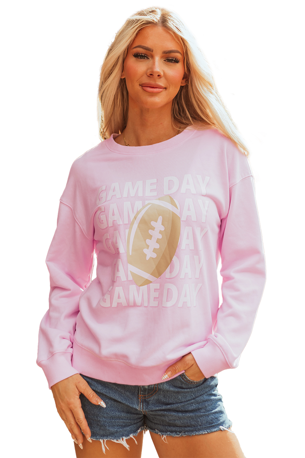 Pink GAME DAY Football Rugby Print Casual Sweatshirt - loveforevers