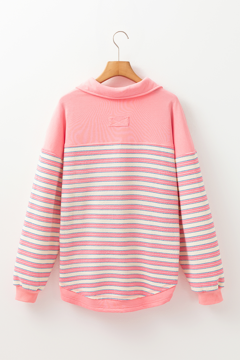 Red Stripe Buttoned V Neck Collared Drop Shoulder Top - loveforevers