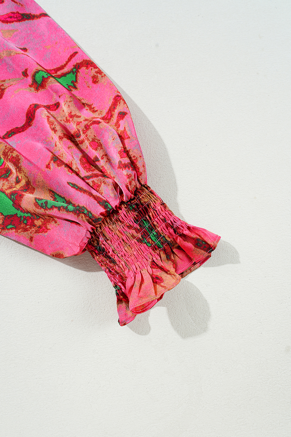 Rose Abstract Print Frilly Neckline Puff Sleeve Blouse - loveforevers