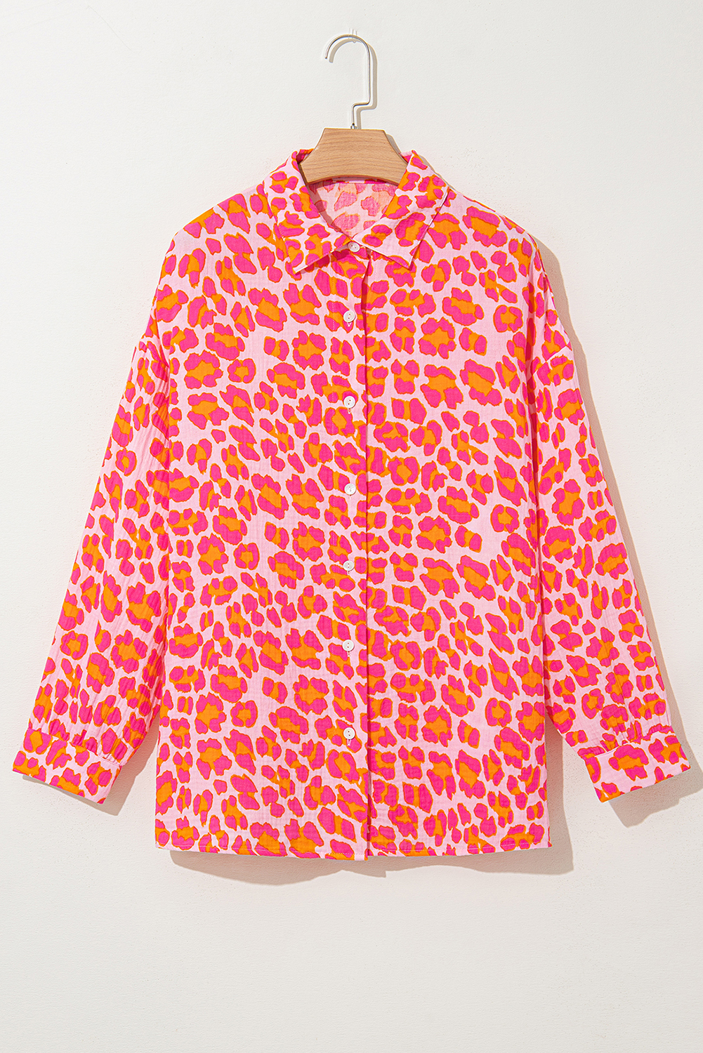 Rose Leopard Printed Button Up Loose Shirt - loveforevers