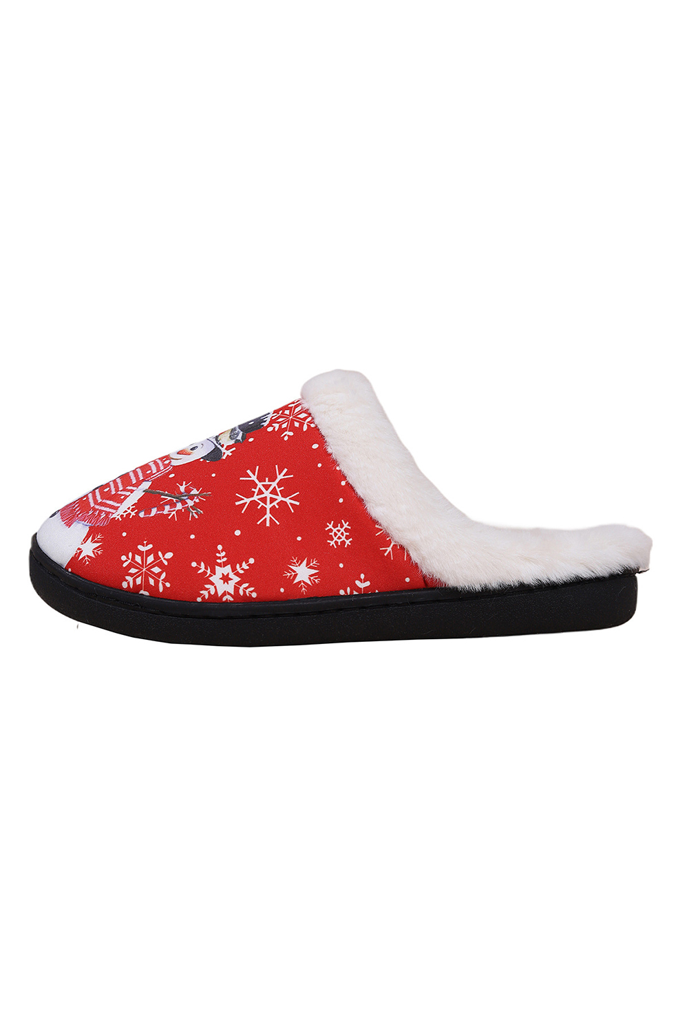 Fiery Red Christmas Snowman Print Plush Home Slippers - loveforevers