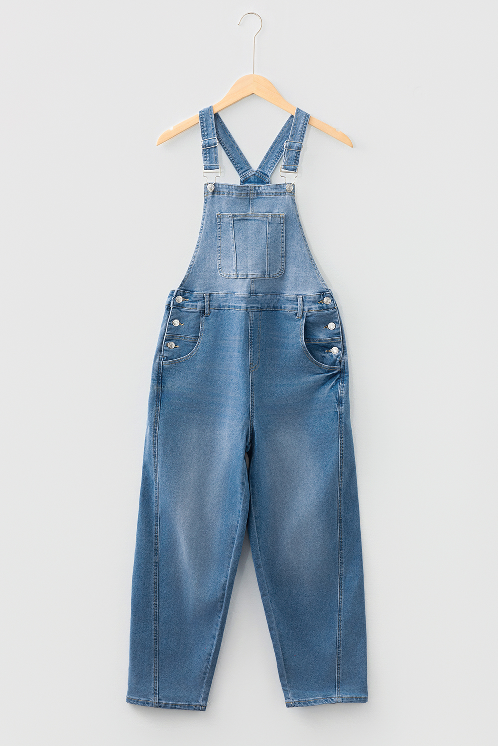 Dusk Blue Adjustable Buckle Barrel Denim Overalls - loveforevers